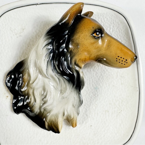 Vintage Grantcrest Japan Dog Plaque MCM Retro Wall Pocket Decor Collie Kitsch - Picture 7 of 13